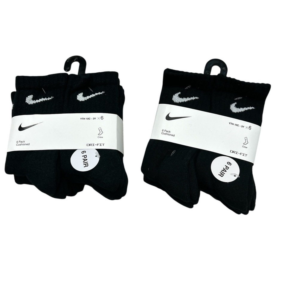 Nike Black Crew Dri-FIT Socks with White Swoosh - 2-Pack (6 Pairs Total)